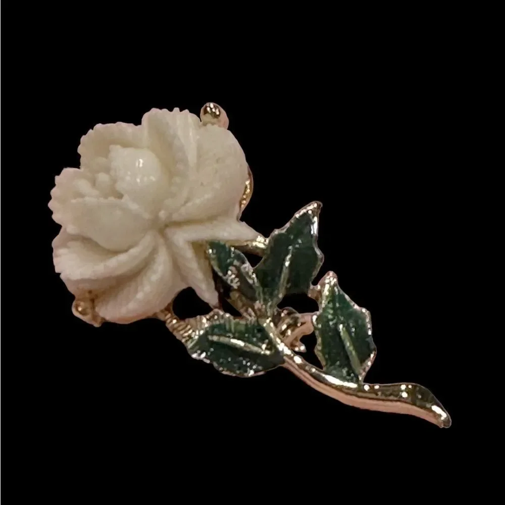 Vintage Enamel FLOWER Brooch  WHITE ROSE~Beautiful